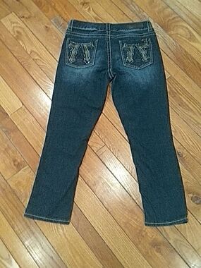 Seven7 Straight Leg Dark Wash Jeans with Embroidered Back Pockets